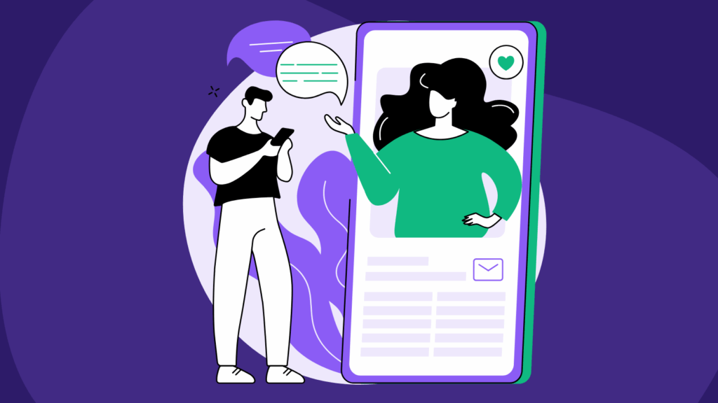Illustration of an event attendee chatting with an AI support agent on a mobile screen, representing how AI answers repetitive questions and improves customer experience.